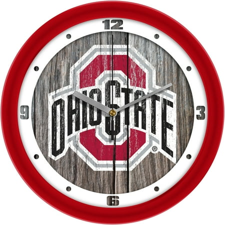 Ohio State Buckeyes 11.5'' Suntime Premium Glass Face Weathered Wood Wall Clock