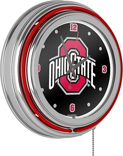 Ohio State Shadow Brutus Chrome Double Ring Neon Clock