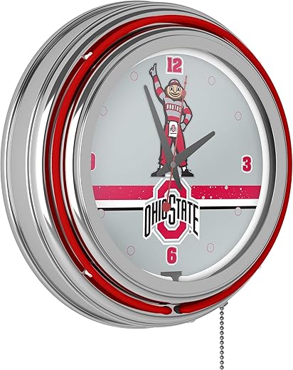 Ohio State Stripe Chrome Double Ring Neon Clock