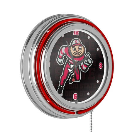 Ohio State University Brutus Dash Retro Neon Analog Wall Clock with Pull Chain