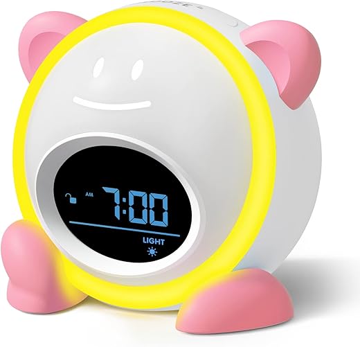 OK to Wake Clock for Kids, Sleep Training Clock with Night Light and Sound Machine, Kids Alarm Clock for Bedrooms, Blue (Pink)