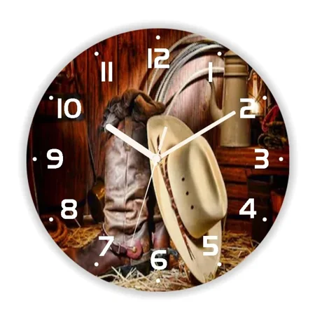 Old American Western Country Cowboy Barn Wall Clock Living Room Kitchen Office Wood Wild West Watch Home r