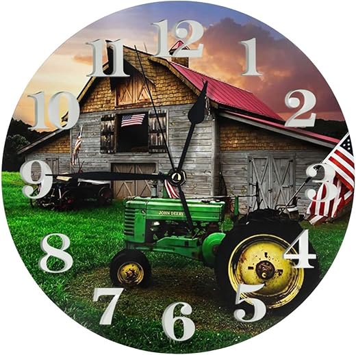 Old Tractor Photo Farm Print Round Wall Clocks Battery-Powered Decorative Farmhouse Wall Clock 10 Inch Silent Non-Ticking Wall Clocks for Living Room Bedroom Kitchen Office Home Decor