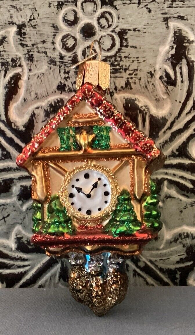 Old World Christmas Ornament Vintage Cuckoo Glass Clock Vintage Sparkly