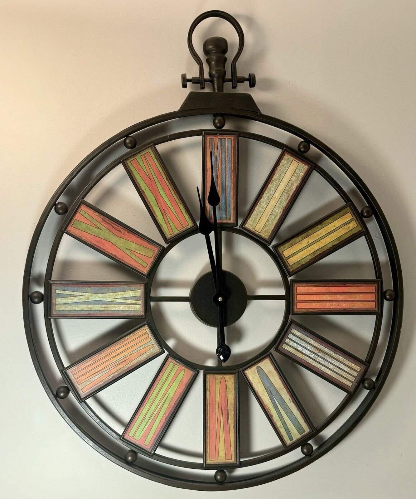 One Of A Kind 24” D 30” H Oversized Pocket Watch Vintage Retro Wood And Metal