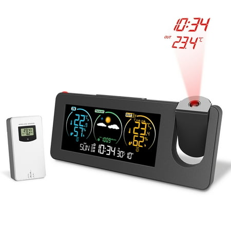 Opspring Projection Alarm Clock, Digital Clock Projector on Ceiling with Indoor/Outdoor Temperature Display, Dual Alarms, Colored Backlight, Weather Forecast, and Battery Backup for Bedroom