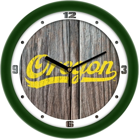 Oregon Ducks 11.5'' Suntime Premium Glass Face Weathered Wood Wall Clock