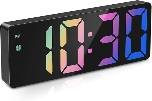 ORIA Alarm Clock for Bedroom, 6.5 inch LED Alarm Clock, Desk Clock with Date Temperature Display, Adjustable Brightness, Snooze, 12/24H, Charging Port, for Home Office Living Room