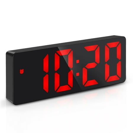 ORIA Electronic Digital Alarm Clock, 6.5inch Large Display LED Clock for Bedside Table Battery Clock with Temperature Display Adjustable Brightness Voice Control for Home, Red