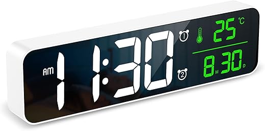 ORIA Large Digital Wall Clock, 10.5'' LED Alarm Clock, with Date Temp Display, Dual Alarms, Adjustable Brightness Volume, for Office, Bedroom, Living Room