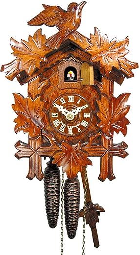 Original German cuckoo-clock (certified), mechanical 1-day movement with 1 bird and 5 leaves, coo-coo clocks from the Black-Forest, Germany by DV-Marketing, SchwarzwÃƒ¤lder Kuckucksuhren