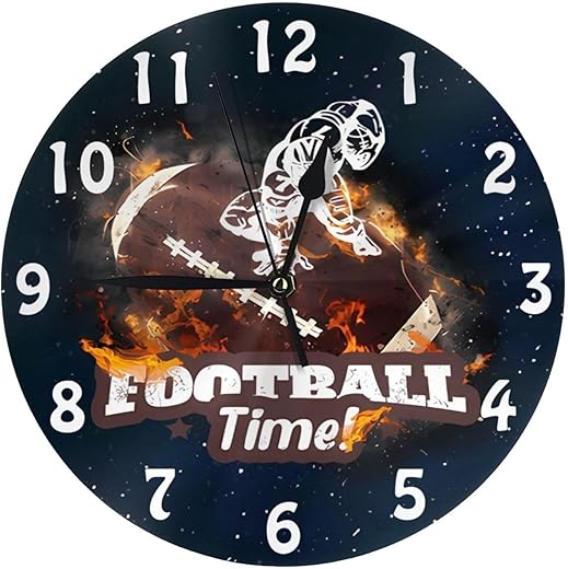 OSAM SPACE American Football Wall Clock, 10 Inch Round Wall Clock Battery Operated Clock Decor for Boys Room, Silent Non Ticking Clock for Home Decor Football Gift