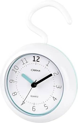 OSTAR Waterproof Bathroom Shower Clock, Analog Quartz Clock Hanging Stand Dual Purpose, One AA Battery Operated 4.72 inch Round Size