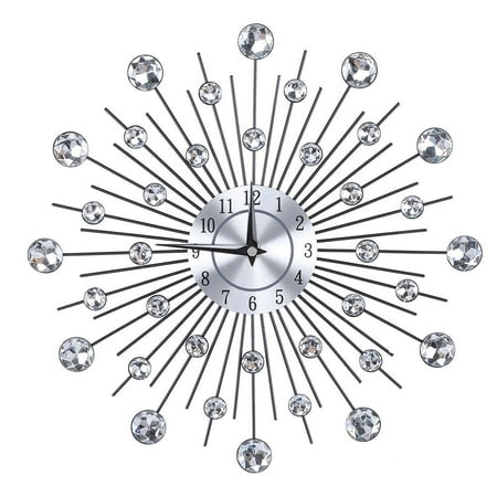 OTVIAP Sparkling Bling Metallic Silver Flower-Shaped Wall Clock for Living Room Office（Round Flower）