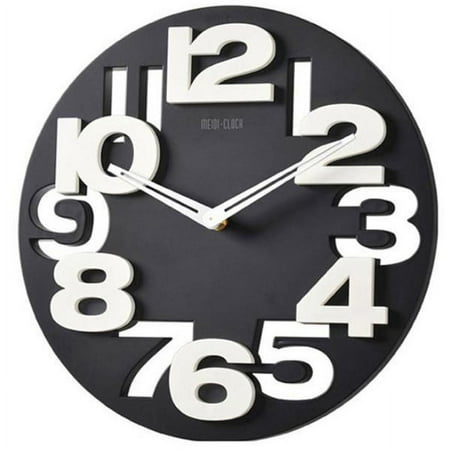 OUNONA Novelty Hollow-out 3D Big Digits Kitchen Home Office Decor Round Shaped Wall Clock Art Clock (Black)