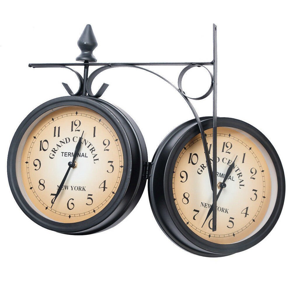 Outdoor Double Sided Clock Round Wall Hanging Clock for Living Room Decor