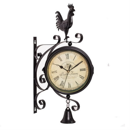 Outdoor Garden Wall Station Clock Double Sided Cockerel Home Decor