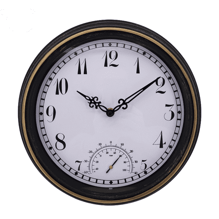 Outdoor Wall Clock Waterproof with Temperature and Humidity, Large Indoor and Outdoor Clocks Silent for Garden Patio Fence Bathroom Home Decor