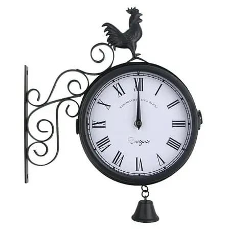 Outdoor Wrought Iron Wall Clock Garden Creative Fashion Double-sided Bell Shape Wall Hanging Clock without Battery (Black)