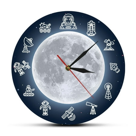 Outer Space Astronaut Modern Wall Clock Space Travelling Round Time Clock Wall Watch Scientist Dreamer Galaxy Wall r