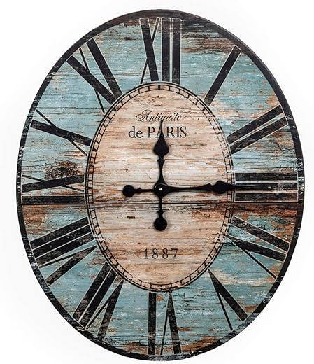 Oval Turquoise Wood Wall Clock