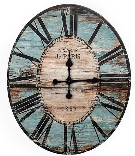 Oval Turquoise Wood Wall Clock