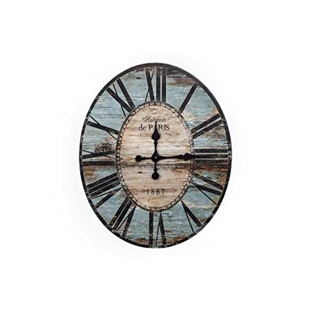 Oval Turquoise Wood Wall Clock