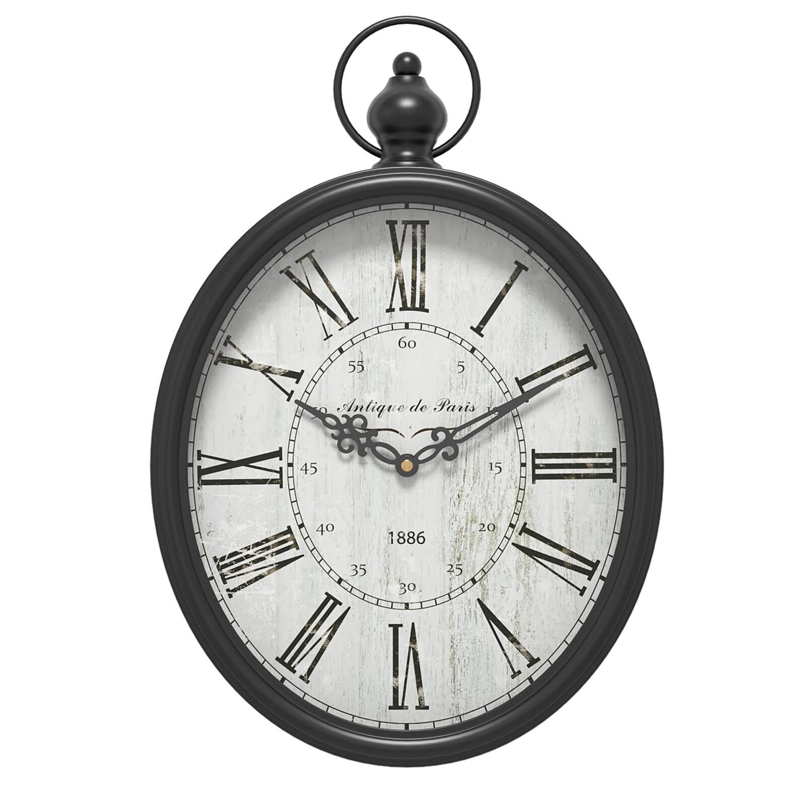 Oval Wall Clock, Rustic Vintage Style, Black Antique Design, Battery Operated...