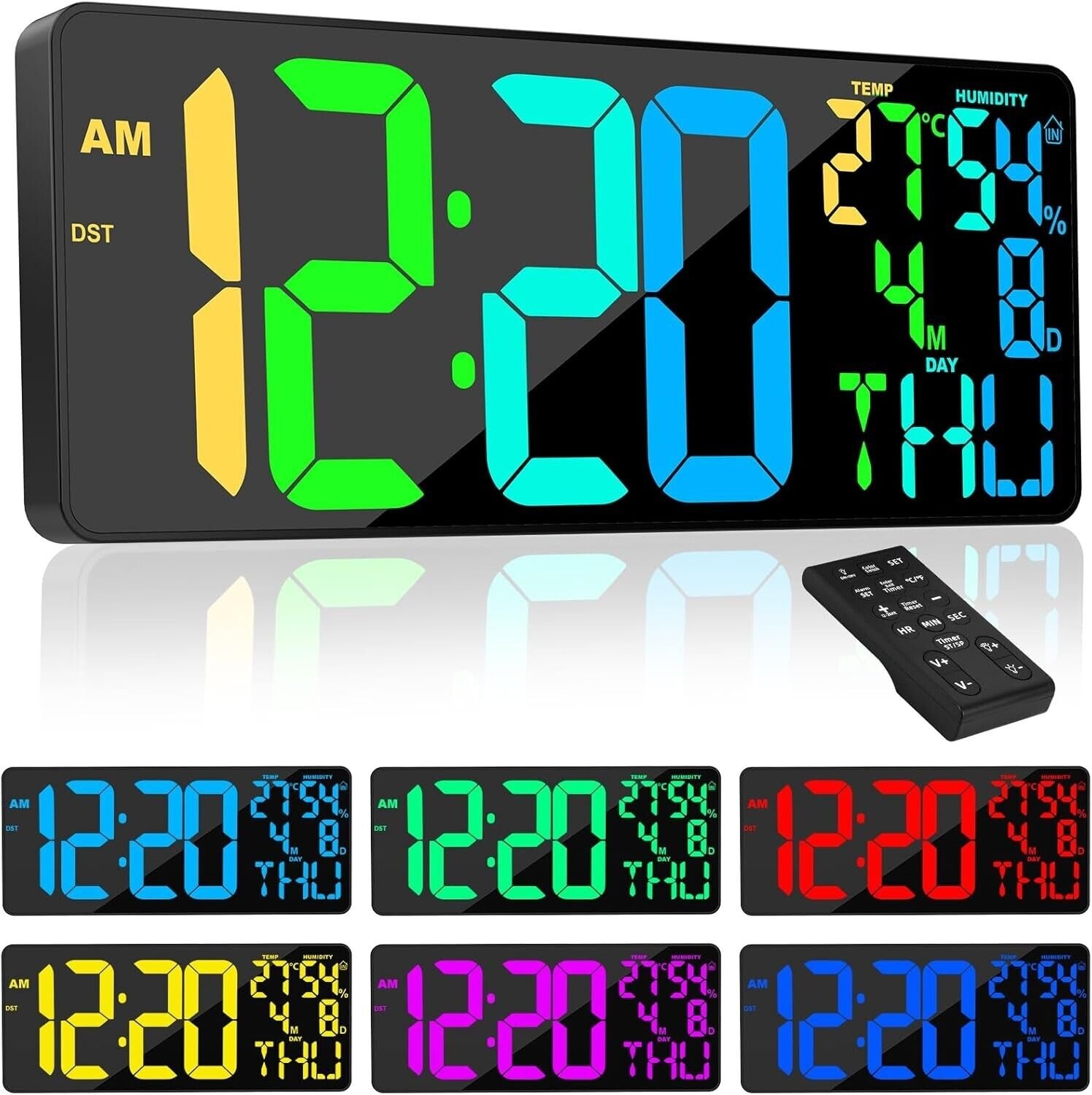 [Oversized] 18" Digital Wall Clock Large Display, 11 RGB Color Changing Large