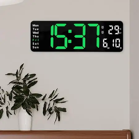 Oversized Digital Clock Decors Adjustable Brightness Date/Day Wall Mounted USB Wall/Tablw Clock for Office, Decors, Living Room, Study Room, , Green