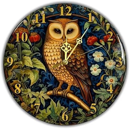 Owl. William Morris Round Wooden Wall Clock 11.4 (29 cm), 441730