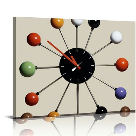 PALNKART Orb Spoke Midcentury Modern Retro Starburst Ball Wall Clock Quiet Quartz Movement Mid Century Decorative, Multi, Multicolor 16x12in