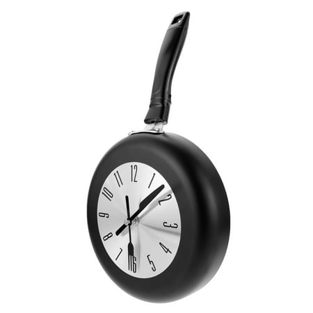 Pan Wall Clock Decor Battery Hanging Office Small Frying Plastic Stainless Steel Flat Skillet Clocks Griddle