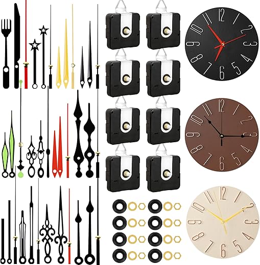 PARAOR 8 PCS High Torque Quartz Clock Movement Mechanism Replacement Clock Kit with 12 Different Pairs of Clock Hands for DIY Repair Clock Parts Shaft Lengths 12mm 15.5mm 21.5mm (01)