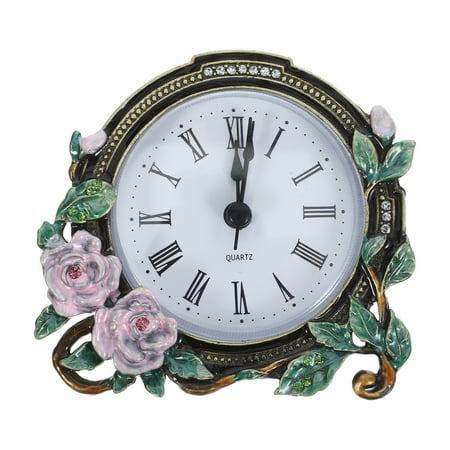 PATKAW Vintage Mini Table Clock Enamel Flower Desktop Clock Vintage Table Clock Home Decor