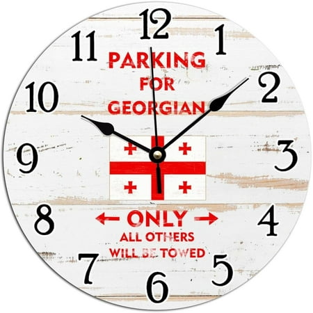 Patriotic National Symbolic Art Clock Georgian Flag Pvc Wall Clock Parking For Georgian Only All Others Will Be Towed Wall Clocks Silent Battery Operated Clock For Living Room 12X12In