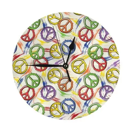 peace sign hippie style Wall Clock Silent Non Ticking - 10 Inch Battery Operated Modern Clocks for Living Room Bedroom Kitchen Bathroom Office Classroom, Decorative Clocks