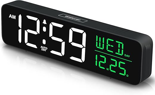 Peakeep Large Display Digital Alarm Clock for Bedroom Living Room, Loud for Heavy Sleepers Adults, Auto DST, Temp Date Day of Week Dimmable Plug in Electric Clock Battery Backup & USB Port