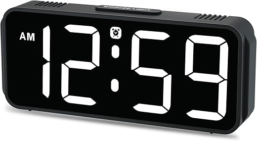 Peakeep Small Digital Alarm Clock for Bedrooms Bedside - Plug in Electric Clock Large Big Numbers Display Battery Backup for Desk Table, 6 Dimmers, 5 Adjustable Alarm Volume (White)