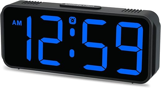 Peakeep Small Digital Alarm Clock for Bedrooms Bedside - Plug in Electric Clock Large Big Numbers Display with Battery Backup for Desk Table, 6 Dimmers, 5 Adjustable Alarm Volumes(Blue)