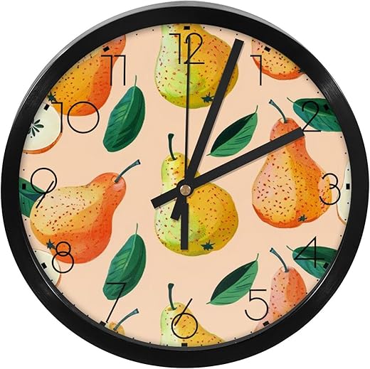 Pear Colorful Wall Clocks Silent Non-Ticking Battery Operated, Modern Quartz Clock for Home School, Classroom, Office, Bedroom, Living Room Decor