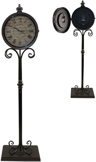 Pemberly Row 63 Metal Floor Clock with Curled Iron Stand in Brown