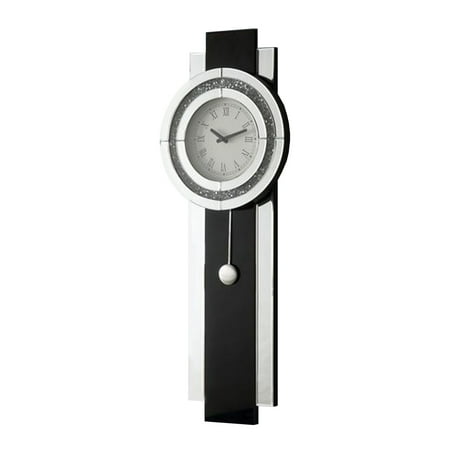 Pendulum Wall Clock with Mirror Trim and Round Shape Silver - Saltoro Sherpi