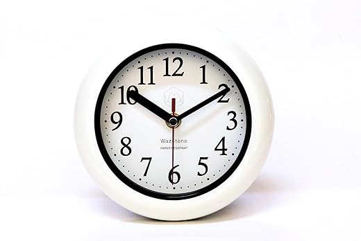 Perfect White Shell Water Resistant Clock, Quiet Non-Ticking Sweep Movement, 6.5