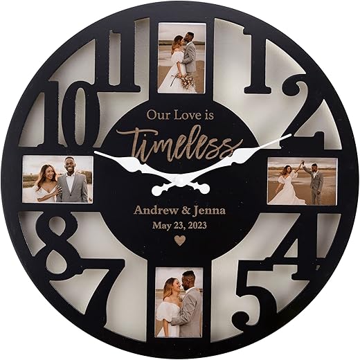 Personalization Universe Our Love is Timeless Personalized Picture Frame Wall Clock - Black