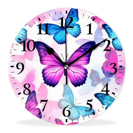 Personalized Analog Clock Non-Ticking Silent Wall Clocks Battery Operated Clocks with Picture Decorative for Living Room-Butterflies Watercolor Art(12inch)