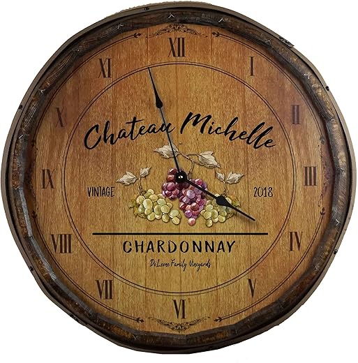 Personalized Large Decorative Wall Clock Chateau Wine Barrel End (21 inch) with High Torque Motor - Vintage Wine Bar Decor for Kitchen, Office, Home Bar, Pub (QB_B360)