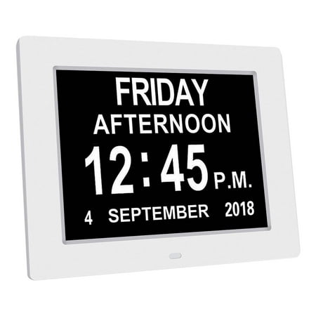 PETSOLA Large digital calendar clock with date time and date alarm options, white