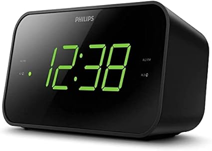 Philips Digital Alarm Clock Radio, FM Radio Alarm Clocks for Bedrooms, Dual Alarm Clock Radios for Bedroom with Battery Backup, Sleep Timer Function, Easy Snooze and Large LED Display - Black