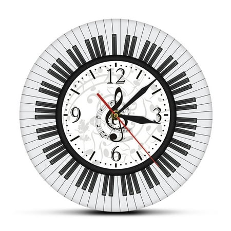 Piano Keyboard Treble Clef Wall Art Modern Wall Clock Musical Notes Black and White Wall Watch Music Studio r Pianist Gift